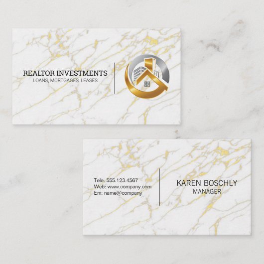 Logo goud en zilver vastgoed | Golden Marmer Visitekaartje (Voorkant / Achterkant)