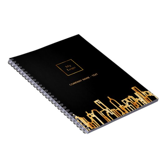 Logo goud stad skyline zwart onroerend goed notitieboek (Rechterzijde)