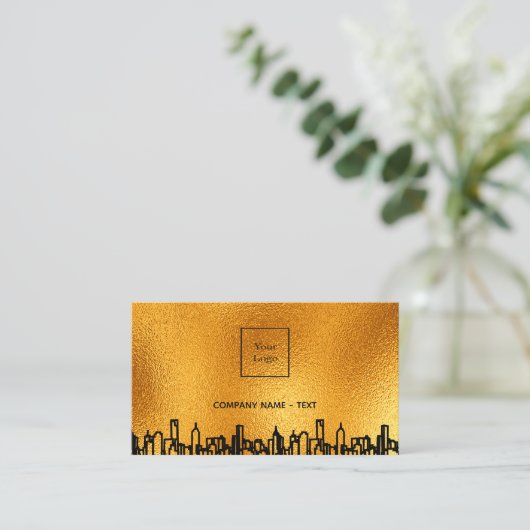 Logo goud stad skyline zwart onroerend goed visitekaartje (Staand voorkant)
