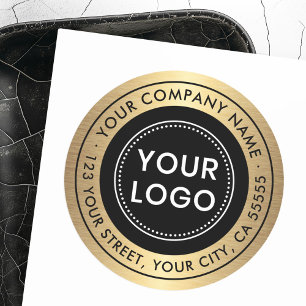 Logo gouden kleurengradiënt bedrijfsterugkeeradres ronde sticker
