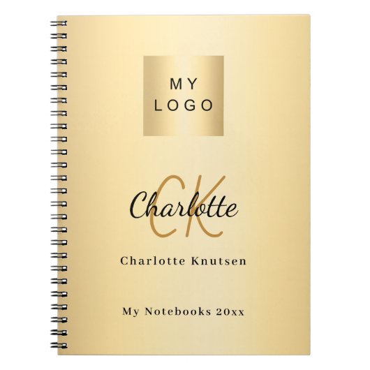 Logo gouden monogram moderne zaken notitieboek (Voorkant)