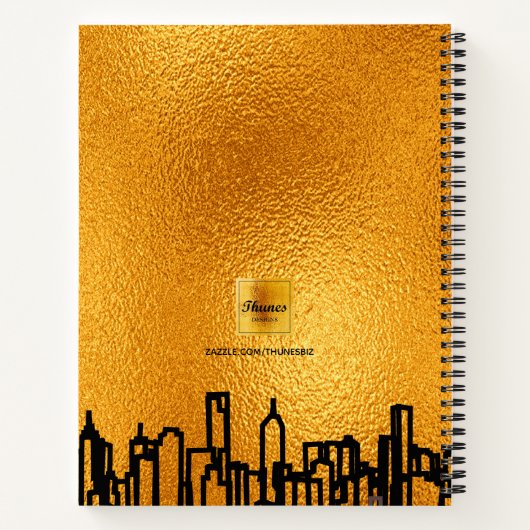 Logo gouden stadssilhouet zwart zakelijk kantoor notitieboek (Achterkant)