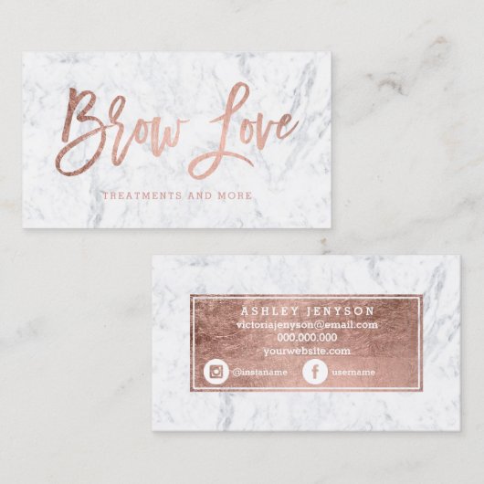 Logo gouden tipografie roos witte marmer visitekaartje (Voorkant / Achterkant)