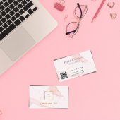 Logo goudroze marmer minimalistische elegante QR-c Visitekaartje