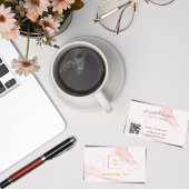 Logo goudroze marmer minimalistische elegante QR-c Visitekaartje