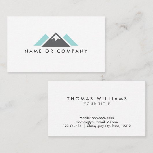 Logo, grijs en bleek aqua blauw visitekaartje (Voorkant / Achterkant)