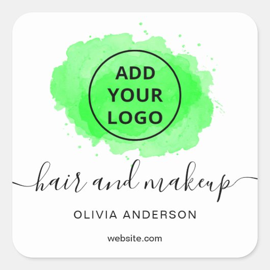 Logo Groene borstelslag typografie haarmake-up Vierkante Sticker (Voorkant)