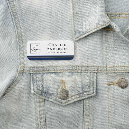 Logo grote naam titel donkerblauwe rand elegant naamplaatje (In situ)