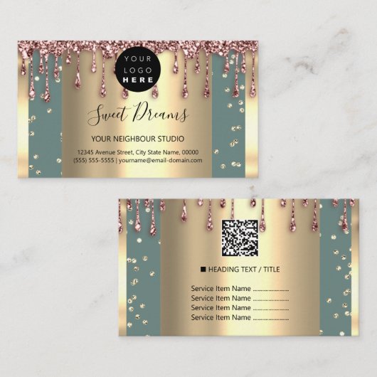 Logo Hair Makeup Nails Drift SPA QR Code Drip Mint Visitekaartje (Voorkant / Achterkant)