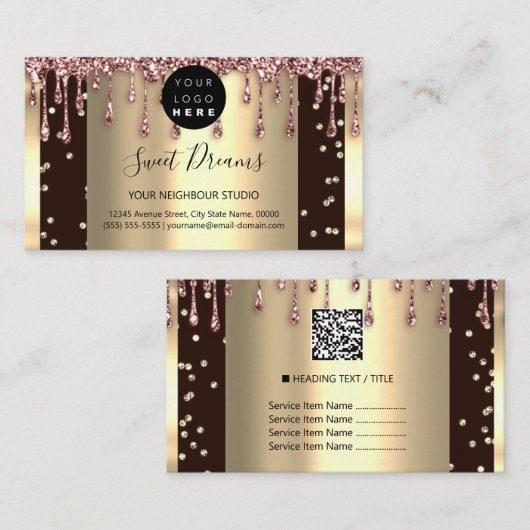 Logo Hair Makeup Nails Drift SPA QR Code Drip Roos Visitekaartje (Voorkant / Achterkant)