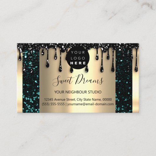 Logo Hair Makeup Nails Drift SPA QRCode Blauwgroen Visitekaartje (Voorkant)