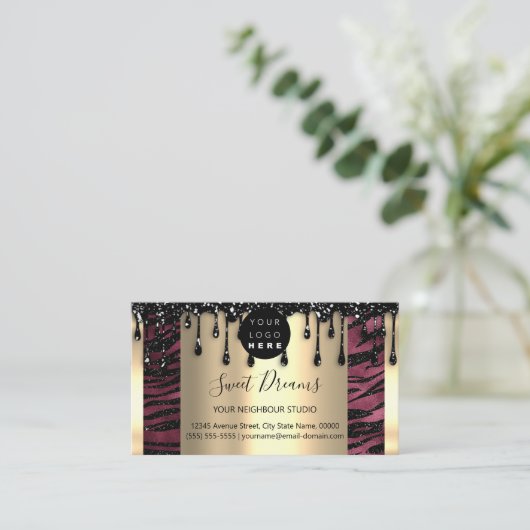 Logo Hair Makeup Nails Drift SPA QRCode Burgundy Visitekaartje (Staand voorkant)