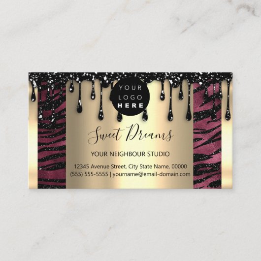 Logo Hair Makeup Nails Drift SPA QRCode Burgundy Visitekaartje (Voorkant)