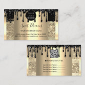 Logo Hair Makeup Nails Drift SPA QRCode Gold Glam Visitekaartje (Voorkant / Achterkant)