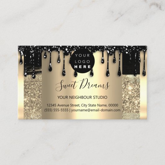 Logo Hair Makeup Nails Drift SPA QRCode Gold Glam Visitekaartje (Voorkant)