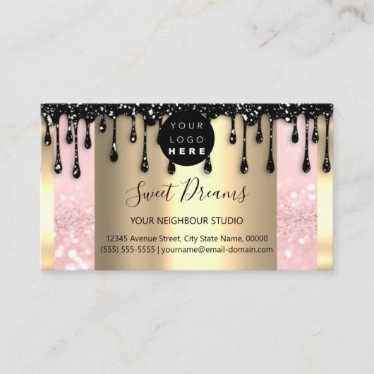 Logo Hair Makeup Nails Drift SPA QRCode Gold Pink Visitekaartje (Voorkant)