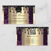 Logo Hair Makeup Nails Drip SPA QRCode Gold Paars Visitekaartje (Voorkant / Achterkant)