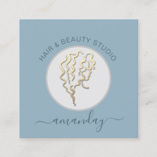 Logo Hairdresser Makeup Artist Blue QR Code Vierkante Visitekaartje