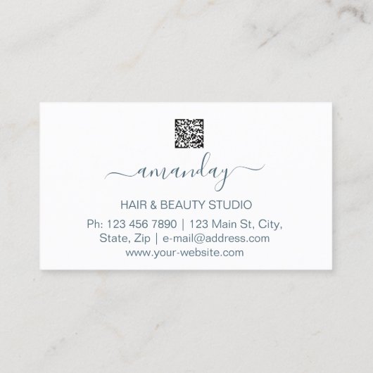 Logo Hairdresser Makeup Artist Blue QR Code White Visitekaartje (Achterkant)