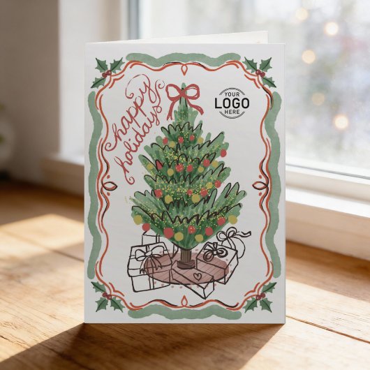 Logo Hand Drawn Charming Christmas Tree Business Feestdagen Kaart