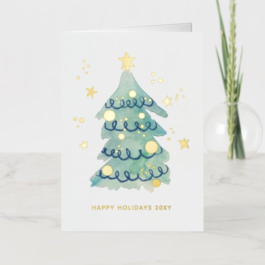 Logo Hand Painted Simple Christmas Tree Business Folie Feestdagenkaart (Voorkant)