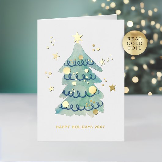 Logo Hand Painted Simple Christmas Tree Business Folie Feestdagenkaart