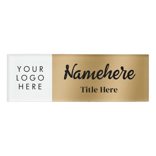 Logo Hand Script Faux Gold Bold Magnet Titel Naambadge (Voorkant)