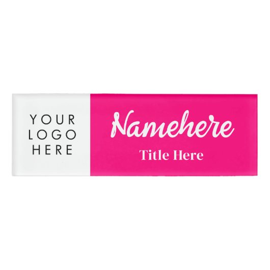 Logo Hand Script Vet Helder Roze Magneet Titel Naambadge (Voorkant)