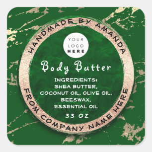 Logo Handgemaakte Balm Butter Cosmetic Green Vierkante Sticker