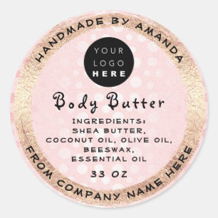 Logo Handgemaakte naam Boter Cosmetisch roze goud Ronde Sticker