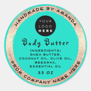 Logo Handgemaakte naam Butter Cosmetic Gold Mint Ronde Sticker