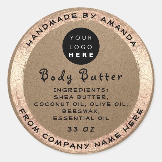 Logo Handgemaakte naam Butter Cosmetic Paper Kraf Ronde Sticker (Voorkant)