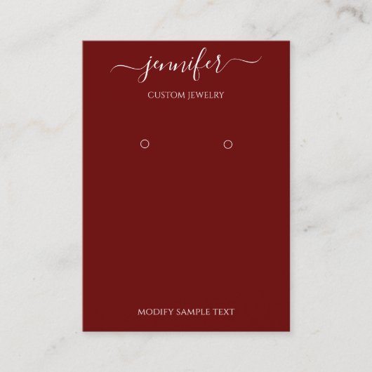 Logo Handmade Jewelry Kaart Minimalism Burgundy Visitekaartje (Voorkant)