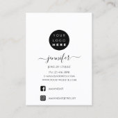 Logo Handmade Jewelry Kaart Minimalism White Visitekaartje (Achterkant)