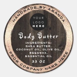 Logo Handmade Name Body Butter Cosmetic WoodRustic Ronde Sticker