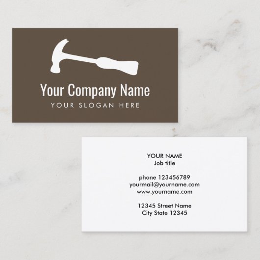 Logo handymanconstructie van een timmerhammer visitekaartje (Voorkant / Achterkant)