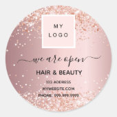 Logo Heropening Hair Beauty Salon roos Gold Ronde Sticker (Voorkant)