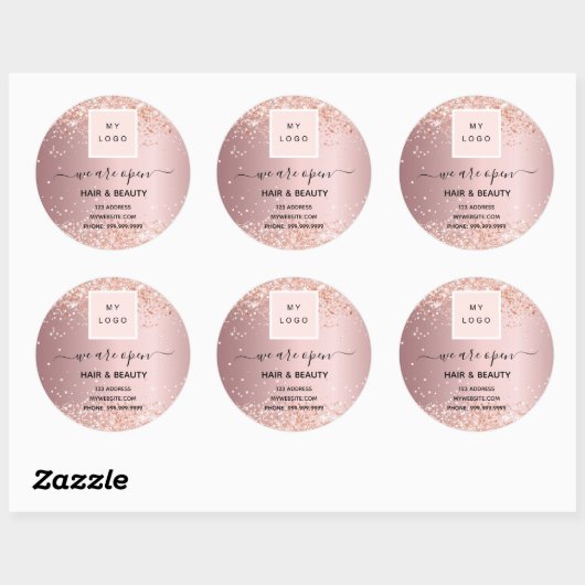 Logo Heropening Hair Beauty Salon roos Gold Ronde Sticker (Vel)