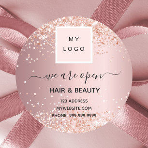 Logo Heropening Hair Beauty Salon roos Gold Ronde Sticker