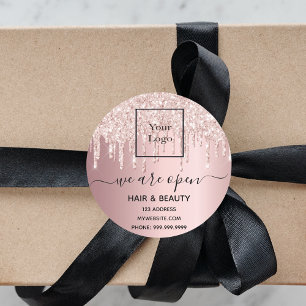 Logo heropening schoonheid salon roos goud glitter ronde sticker