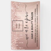Logo heropening schoonheid salon roos goud glitter spandoek (Verticaal)