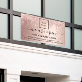 Logo heropening schoonheid salon roos goud glitter spandoek (Buitenkant Gebouw)
