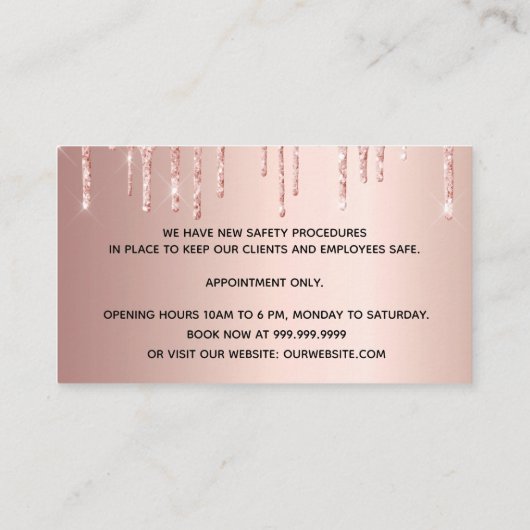 Logo heropening schoonheid salon roos goud glitter visitekaartje (Achterkant)