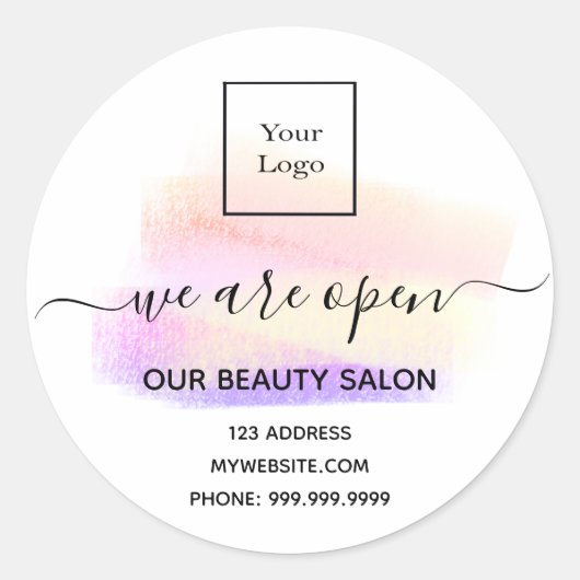 Logo heropening schoonheidssalon licht witte paste ronde sticker (Voorkant)