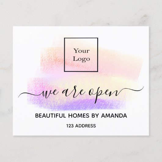 Logo het heropenen van witte pastels interieurontw flyer (Voorkant)