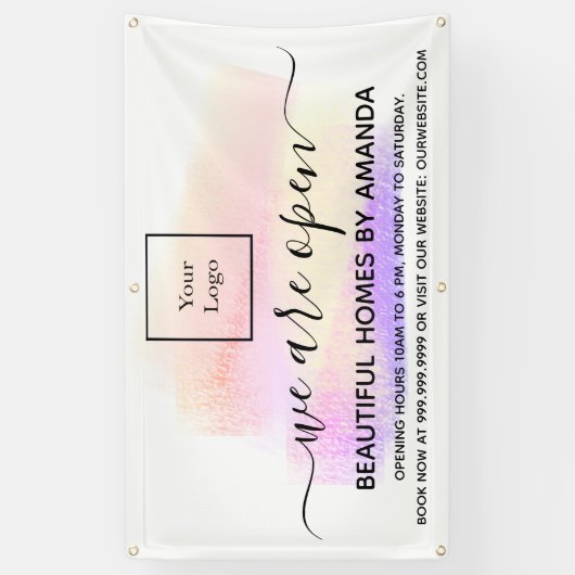 Logo het heropenen van witte pastels interieurontw spandoek (Verticaal)