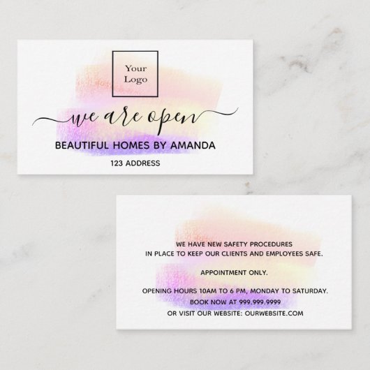 Logo het heropenen van witte pastels interieurontw visitekaartje (Voorkant / Achterkant)