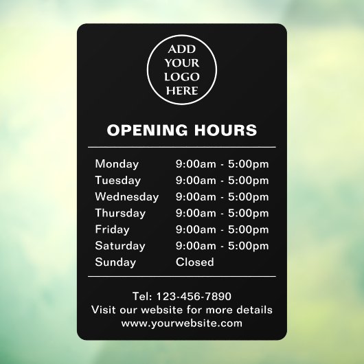 Logo hier openingstijden bedrijf bedrijfsmaatschap raamsticker (Vel 3)