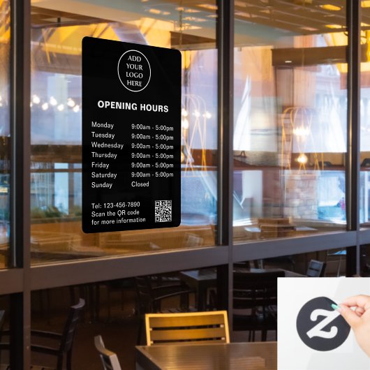Logo Hier Winkeluren Bedrijfs QR-code Bedrijf Raamsticker (Restaurant Raam)