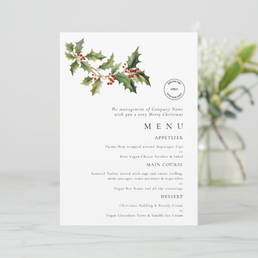 Logo Holly Zakelijk Kerstfeest Menu Kaart (Staand voorkant)